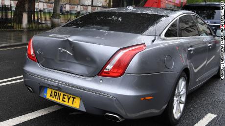 The collision left a large dent in the Prime Minister's car.