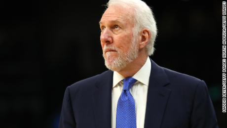 Popovich looks up against Boston Celtics during the game.