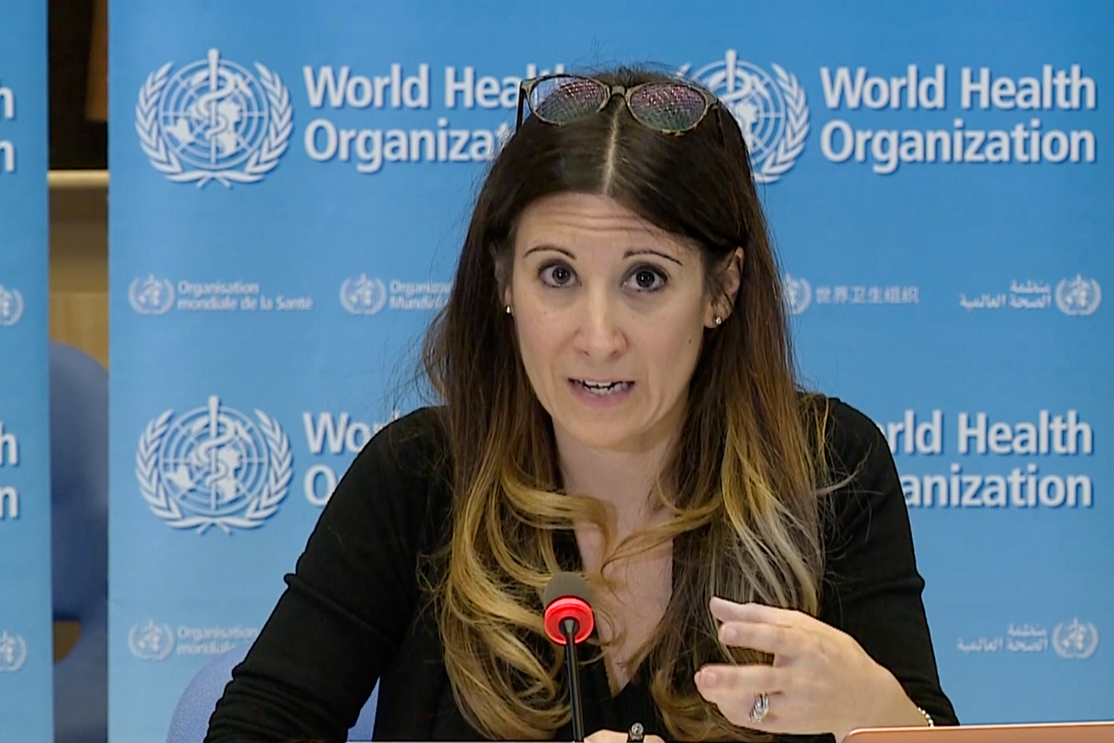 A screenshot from a video published by the World Health Organization shows that WHO Technical Leader Maria Van Kerkhove spoke at a virtual news briefing about COVID-19 from the WHO center in Geneva on Monday (April 6th).