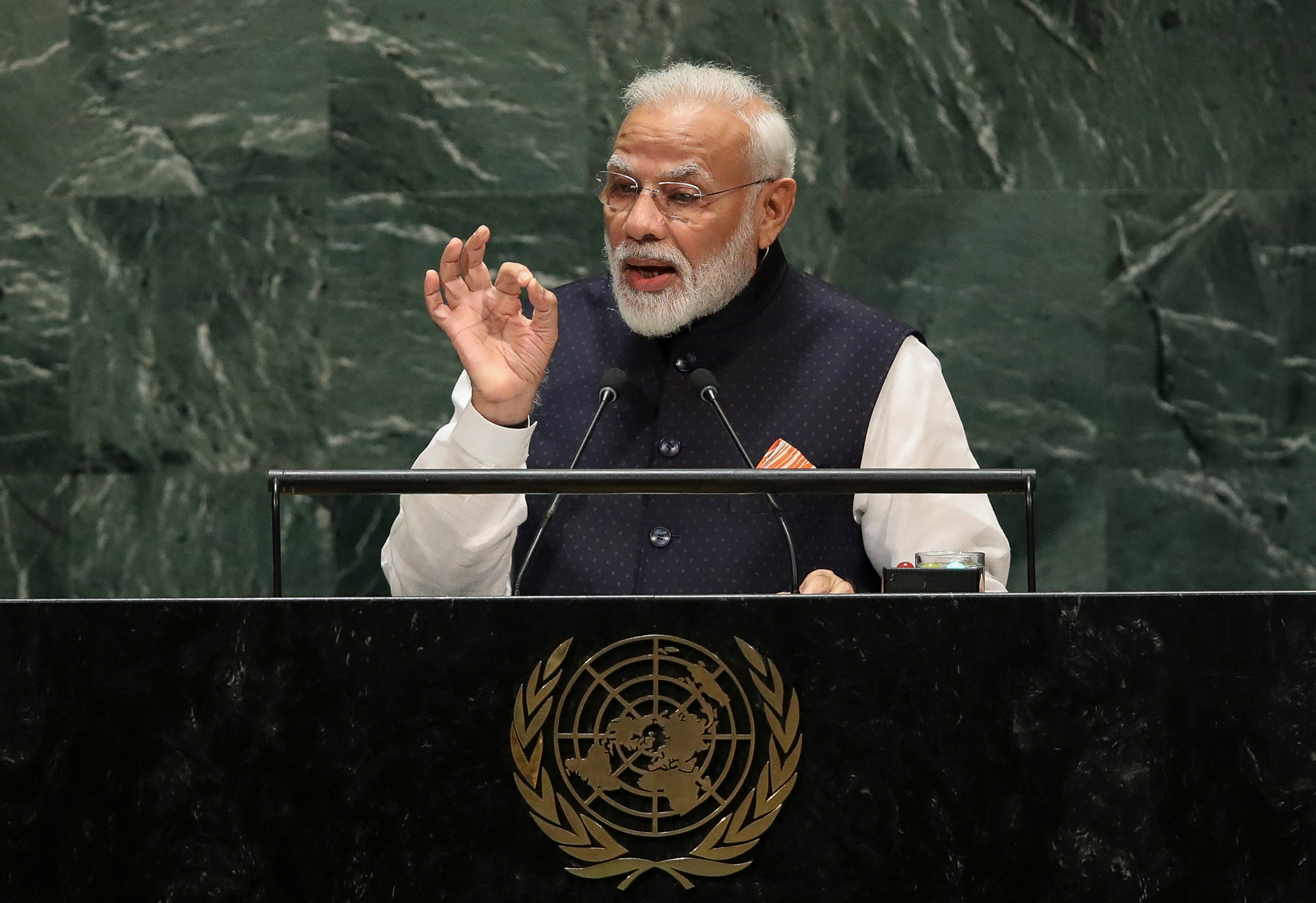 Indian Prime Minister Narendra Modi spoke at the UN headquarters in New York on September 27, 2019. 