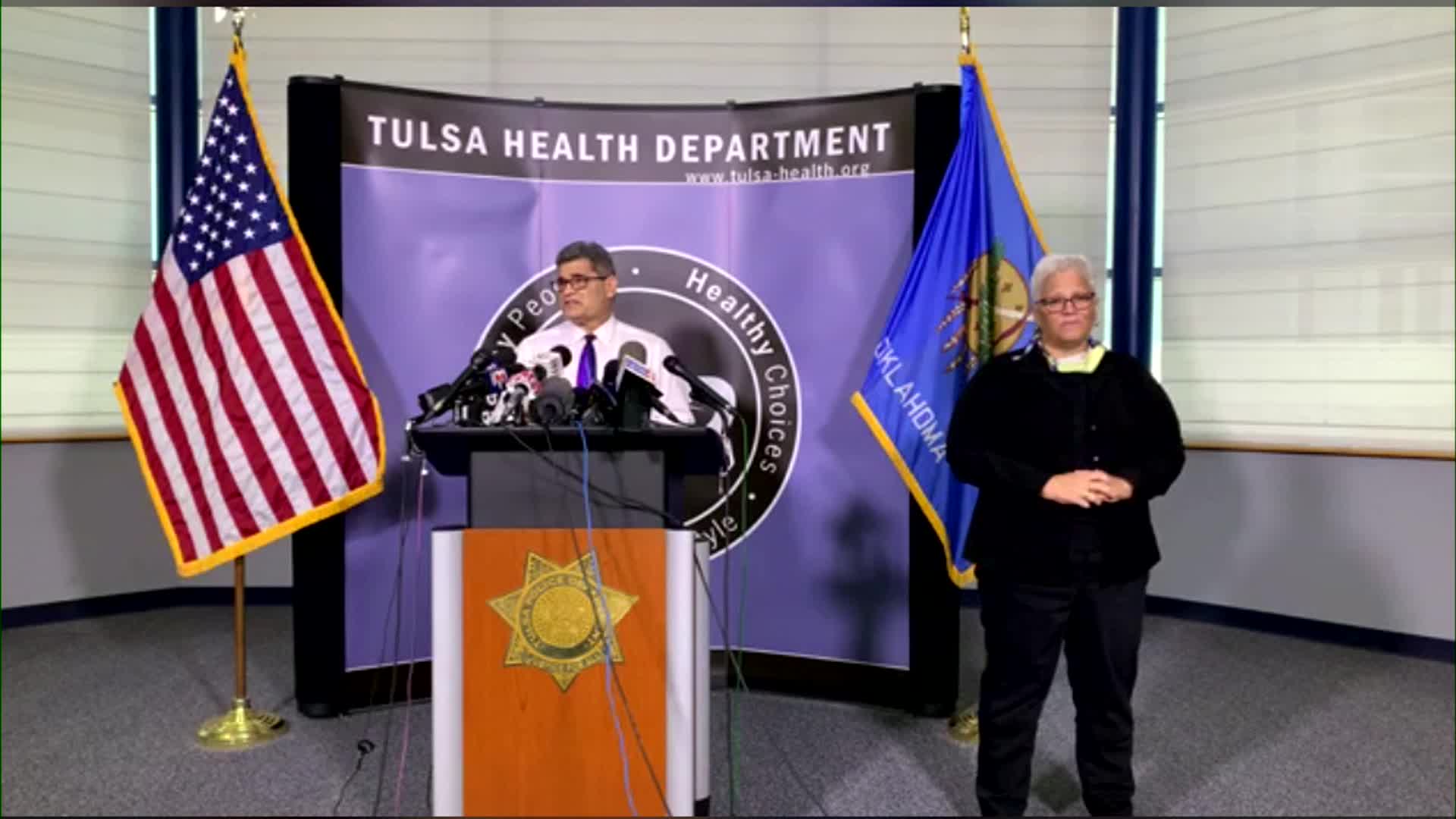 Tulsa Health Department Manager Dr. Bruce Dart speaks in a news press.