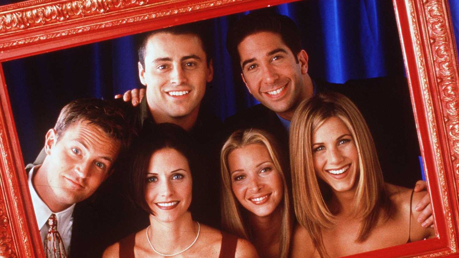 The cast of Friends, clockwise from top left: Matt LeBlanc (Joey), David Schwimmer (Ross), Jennifer Aniston (Rachel), Lisa Kudrow (Phoebe), Courteney Cox (Monica), Matthew Perry (Chandler)
