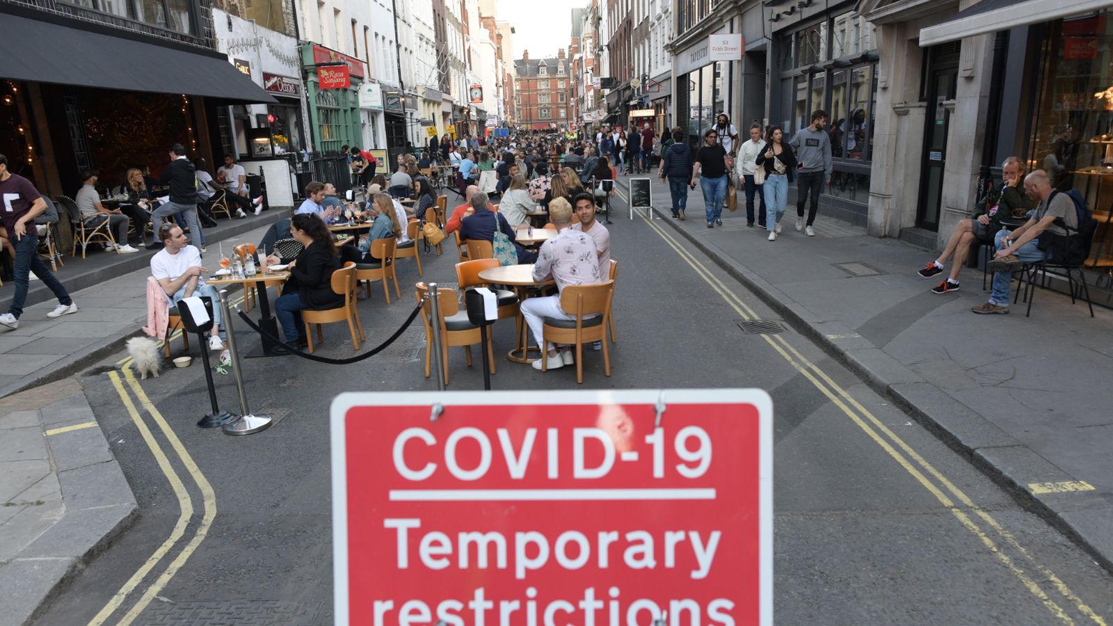 People socialising in Soho, central London, after the lifting of further coronavirus lockdown restrictions in England. Revellers are urged to remember the importance of social distancing as pubs gear up for the second weekend of trade since the lifting of lockdown measures.
