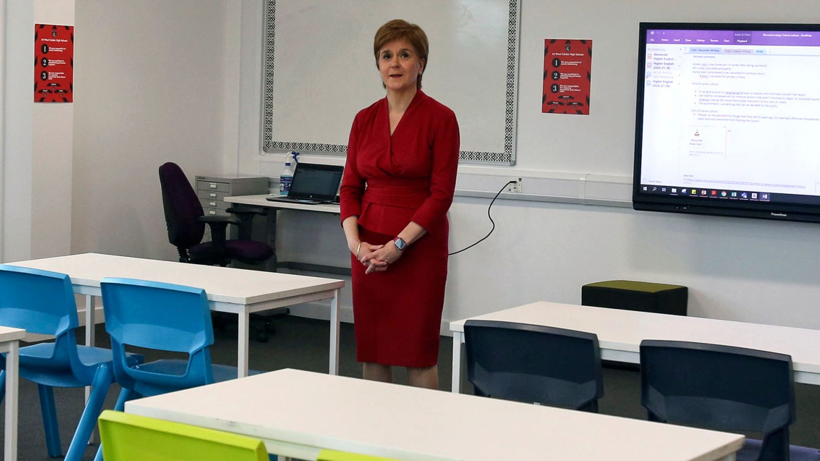 Scotland's first minister Nicola Sturgeon visited West Calder High School in West Lothian to see how staff were preparing to welcome students back
